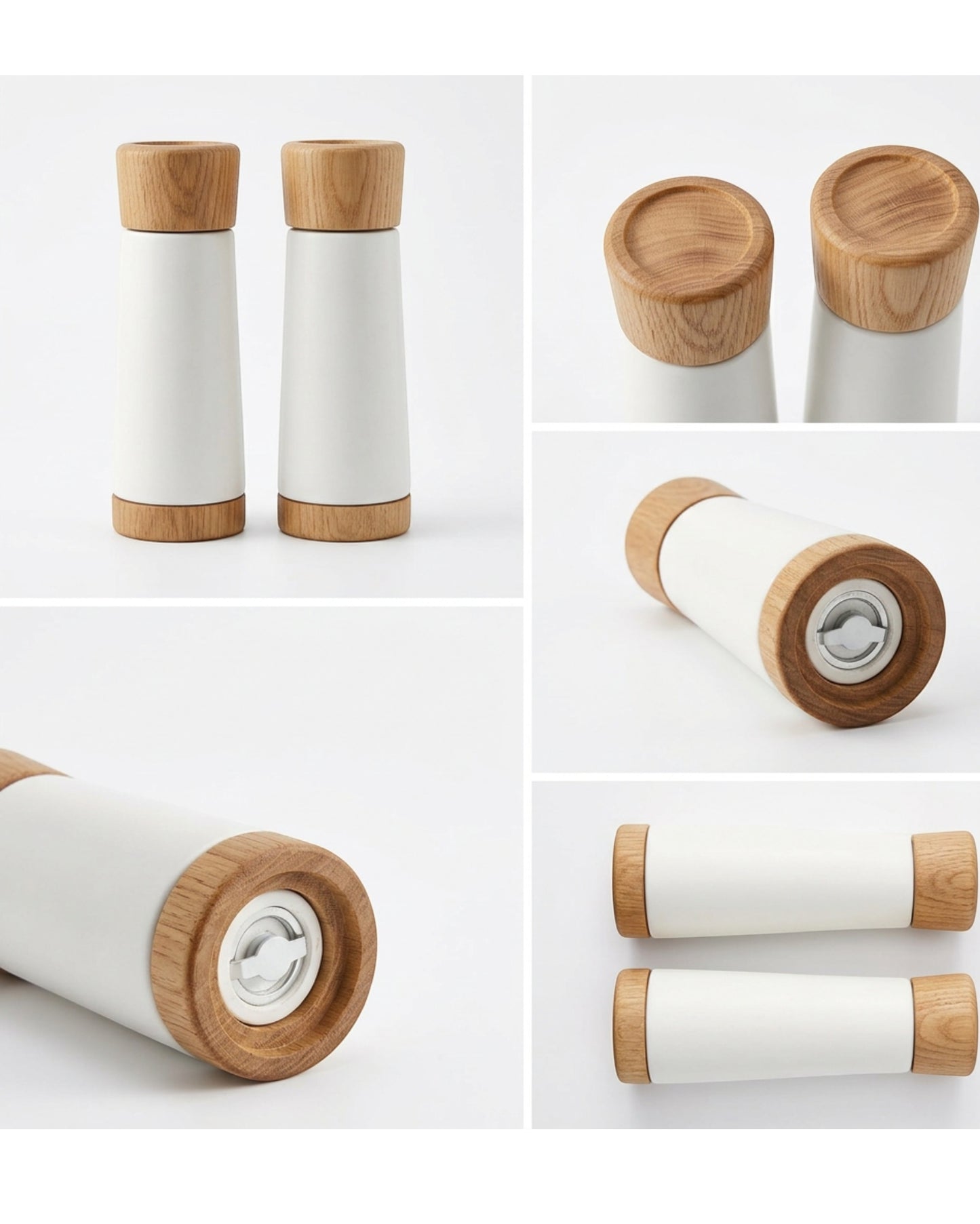 Roomyl White Ceramic Oak Cap Grinder Set 8 in Pair