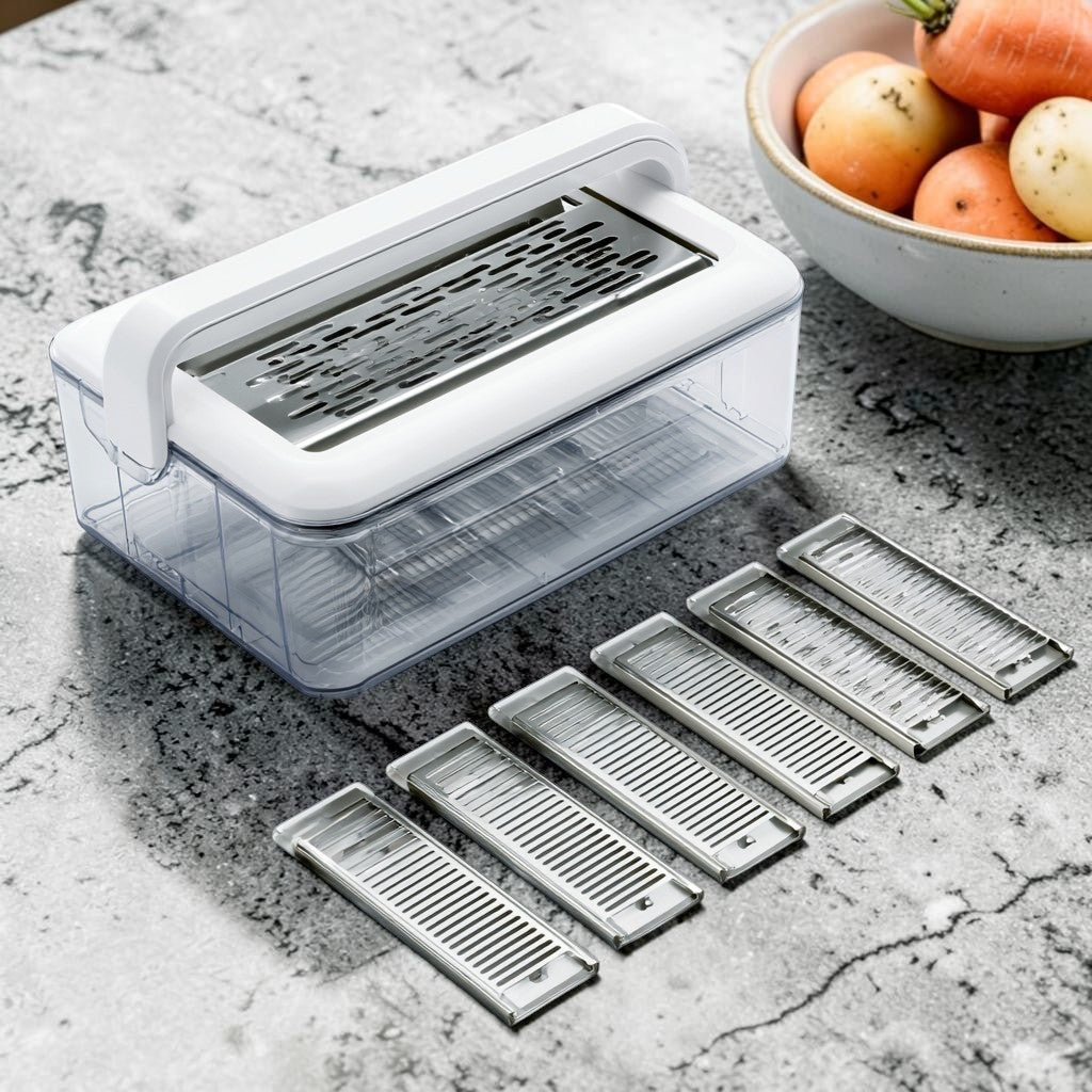 Roomyl 6-in-1 Vegetable Mandoline Slicer with Container Manual Food Cutter Slicer and Grater Set