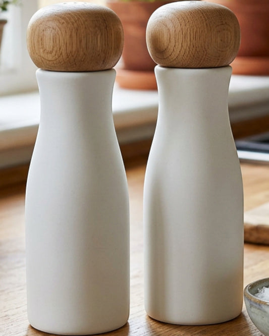 Roomyl White Ceramic Oak Cap Grinder Set 8 in Pair